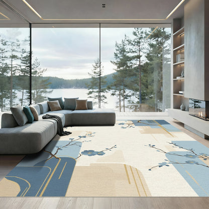 Serene Blue Blossom Abstract Shapes Rug