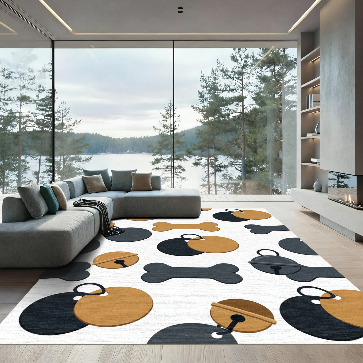 Playful Bone and Bell Graphic Rug