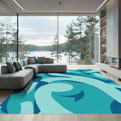 Oceanic Blue Swirl Abstract Rug
