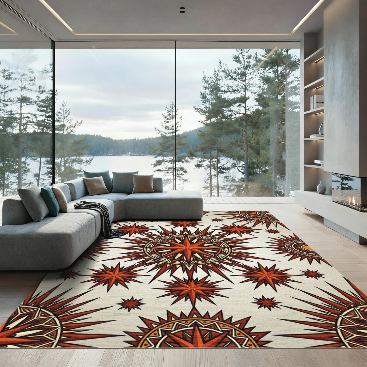 Radiant Crimson Celestial Starburst Medallion Rug