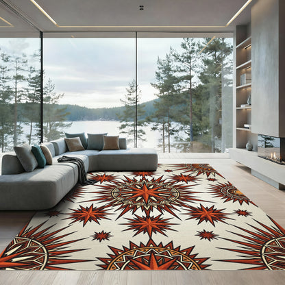 Radiant Crimson Celestial Starburst Medallion Rug