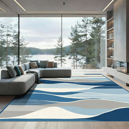 Abstract Blue Wave Landscape Art Rug