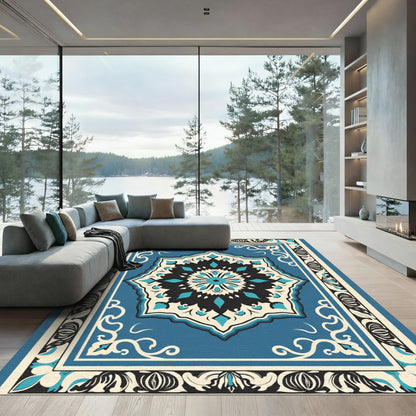 Teal Black Medallion With Ivory Accents Rug