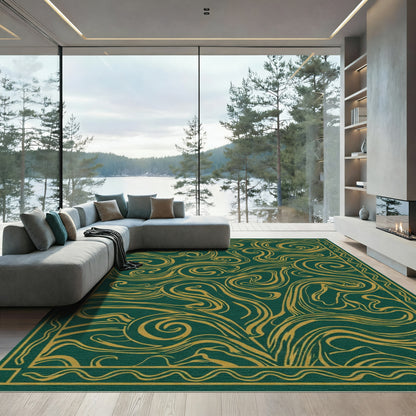 Deep Emerald Gold Swirls Rug