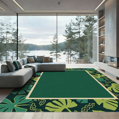 Emerald Green Tropical Leaf Frame Rug