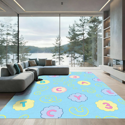 Pastel Alphabet Clouds Swirl Rug