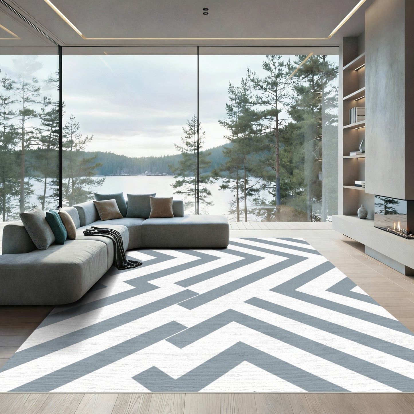 Gray Geometric Abstract Interlocking Lines Rug