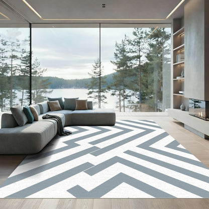 Gray Geometric Abstract Interlocking Lines Rug
