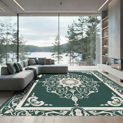 Emerald Ivory Medallion Floral Border Rug
