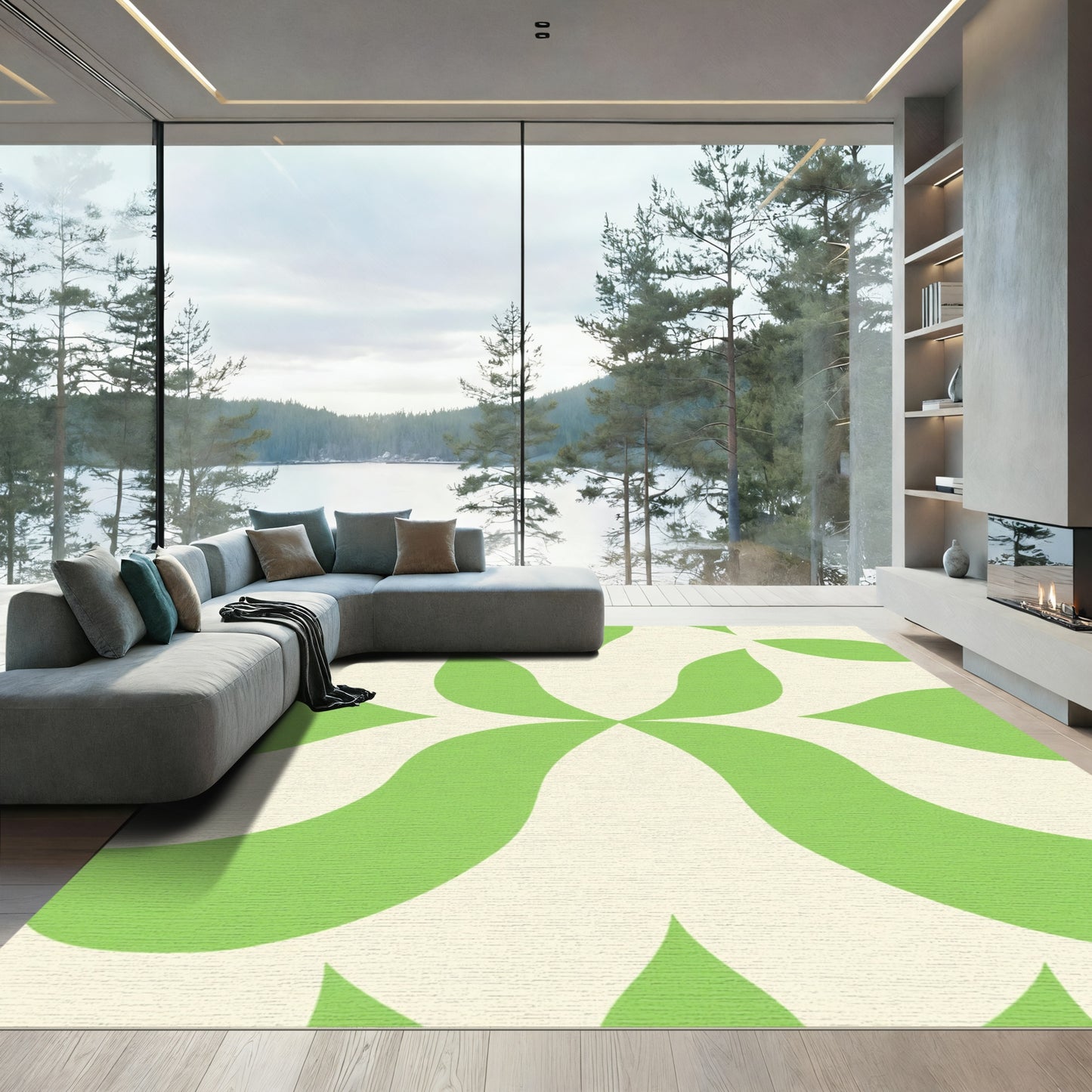 Lime Green Petal Swirl Rug