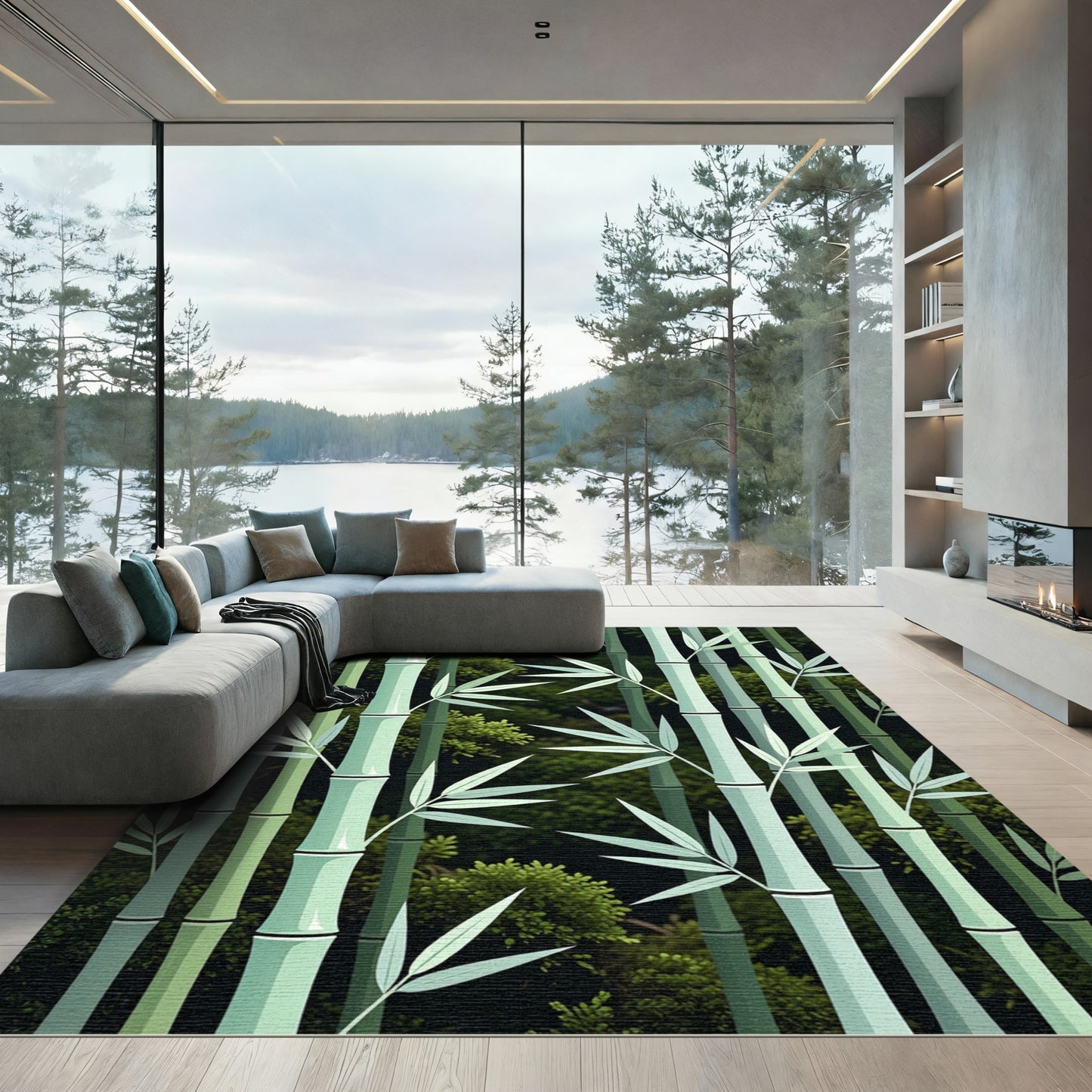 Serene Bamboo Forest Lush Green Stalks Rug