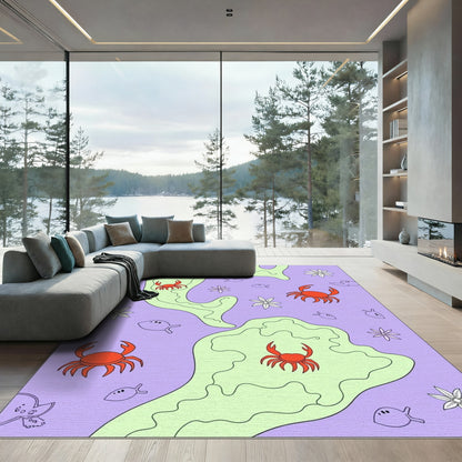 Lavender Orange Crab Sea Life Medley Rug
