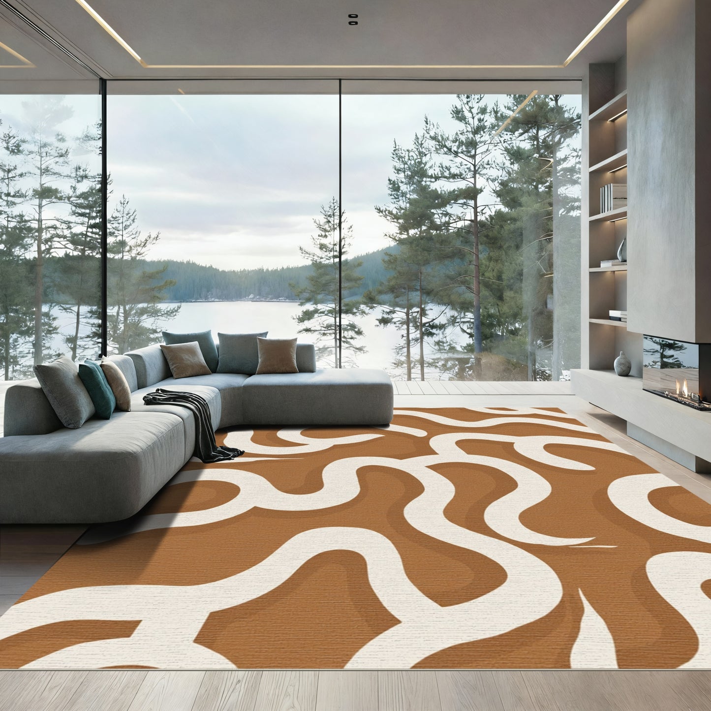 Earthy Cream Abstract Swirl Rug