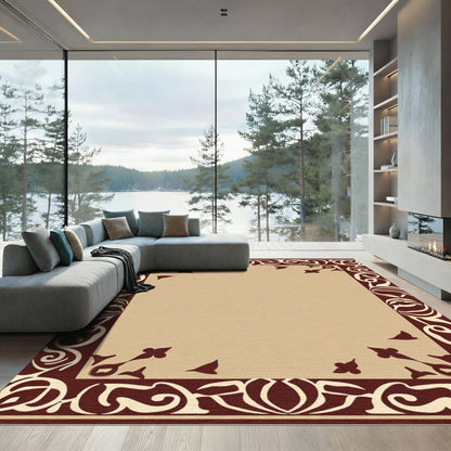 Ornate Crimson Floral Border Rug