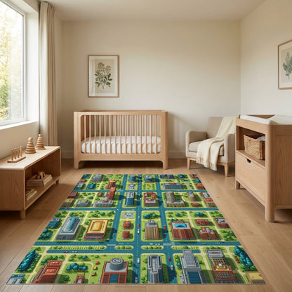 Vibrant Isometric City Grid Rug