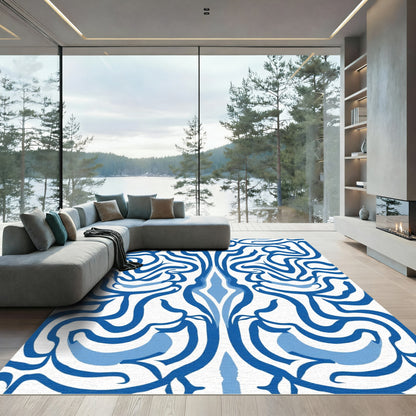 Vivid Blue Organic Symmetrical Pattern Rug
