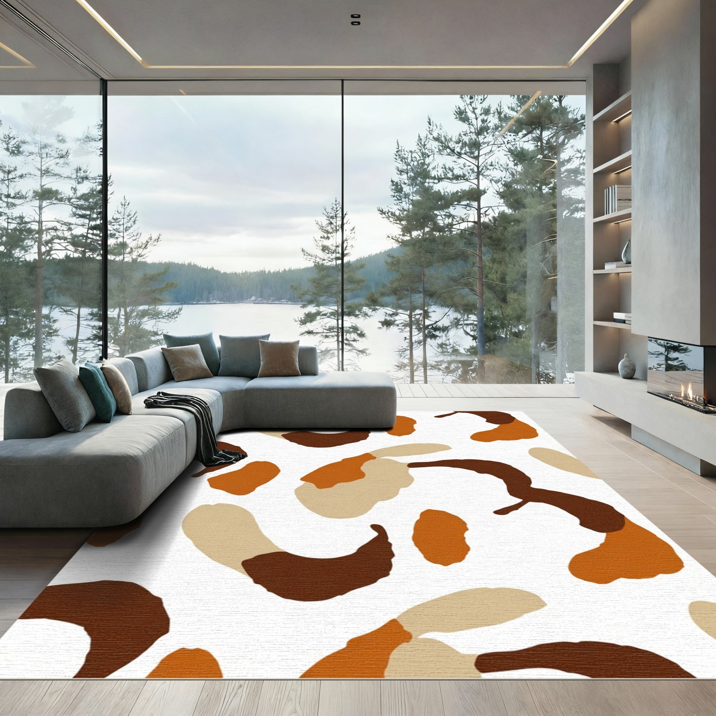 Abstract Terracotta Brown Spatter Rug