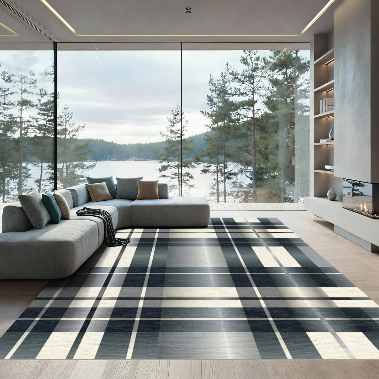 Cool Tones Plaid Squares Rug