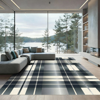Cool Tones Plaid Squares Rug