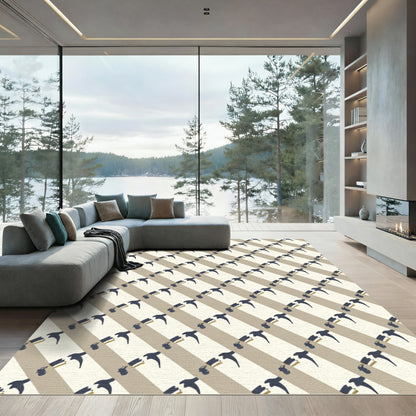 Navy and Tan Diagonal Gulls Rug