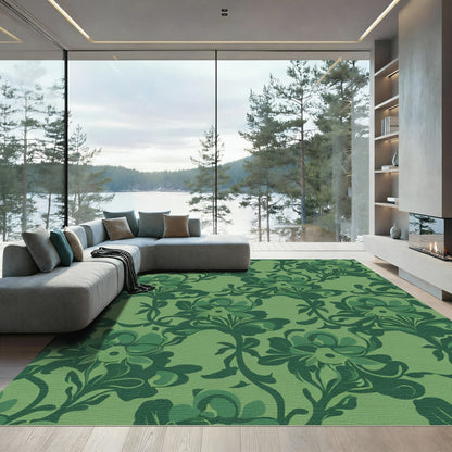 Emerald Green Floral Swirl Rug