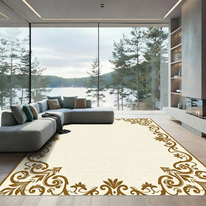 Rich Brown Floral Scroll Border Rug
