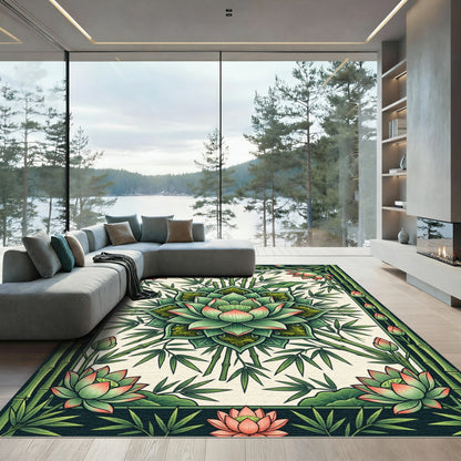 Zen Lotus Bamboo Symmetry Art Rug
