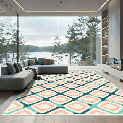 Retro Diamond Cloud Teal Pink Rug