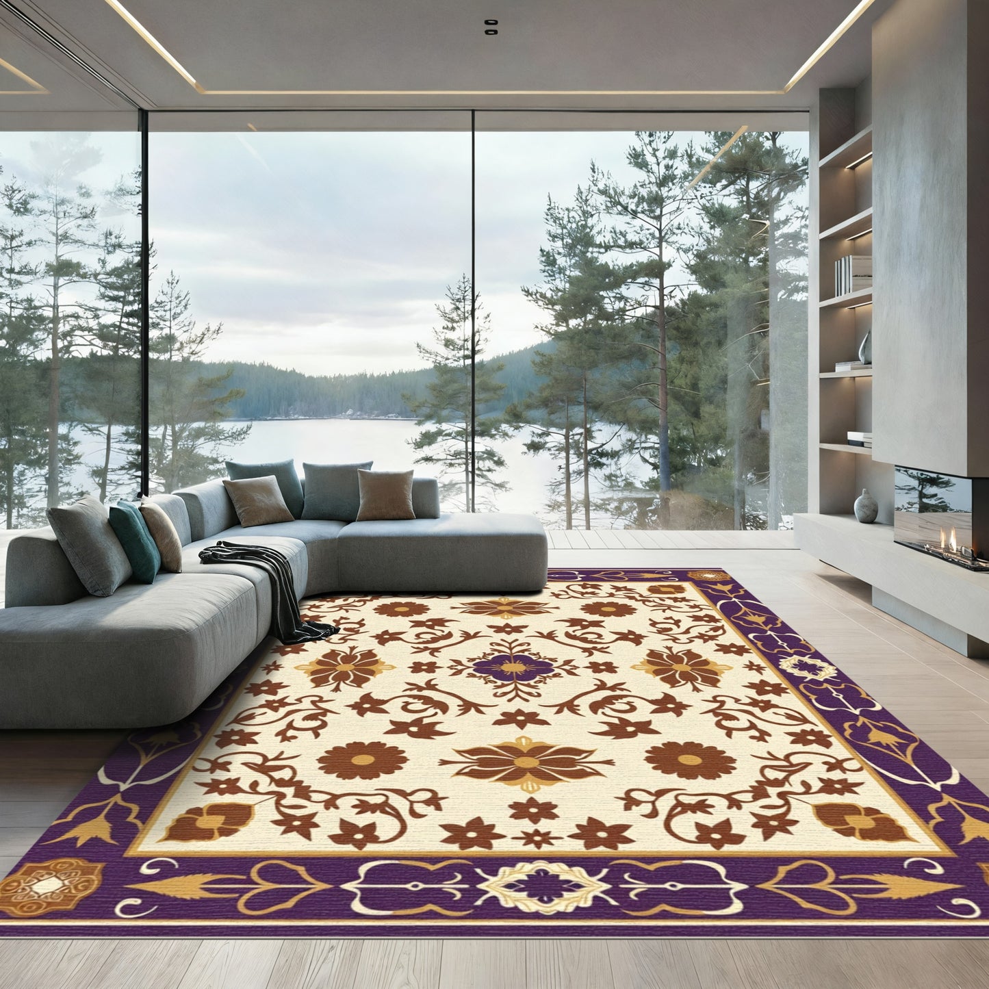 Rich Plum Floral Vine Medallion Rug
