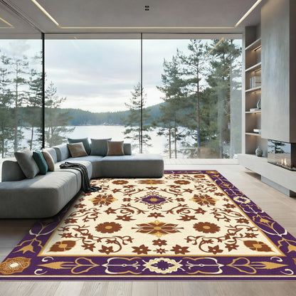 Rich Plum Floral Vine Medallion Rug