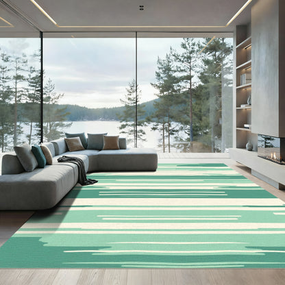 Mint Green Horizontal Stripe Abstract Rug