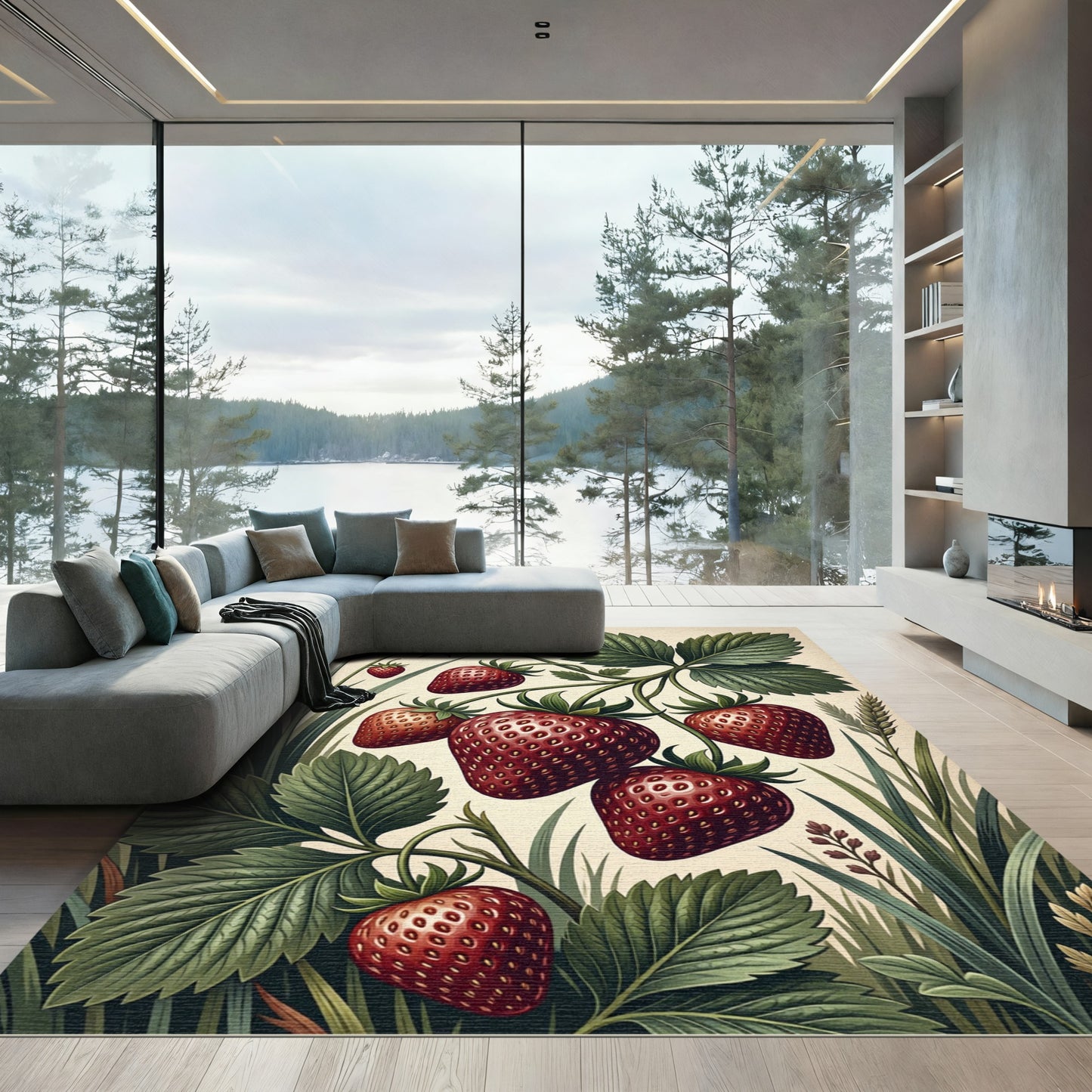 Vintage Botanical Strawberry Vine Illustration Rug