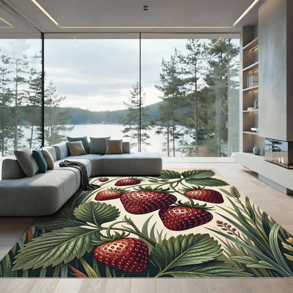Vintage Botanical Strawberry Vine Illustration Rug