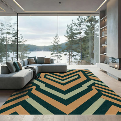 Terracotta Beige Geometric Chevron Pattern Rug