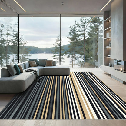 Modern Vertical Stripe Khaki Cream Rug