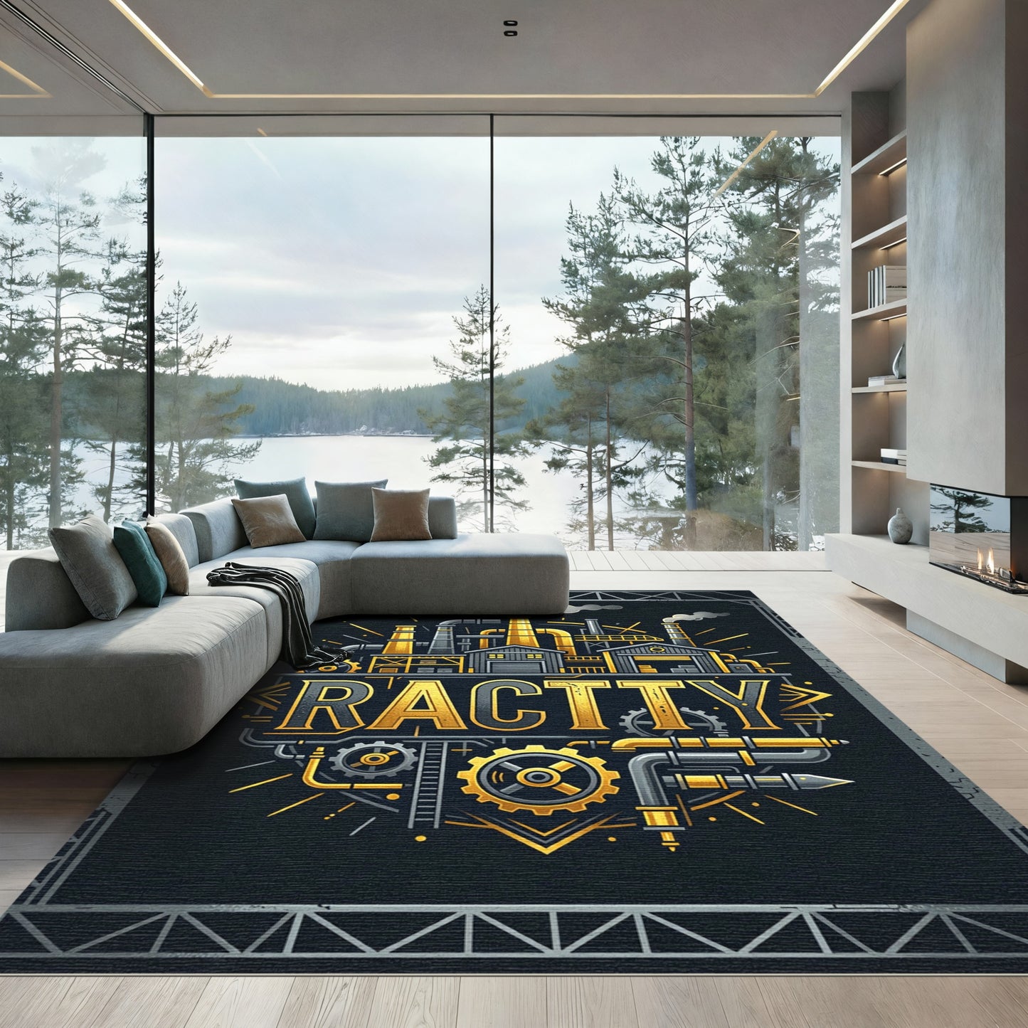 Industrial Metallic Gear Mechanical Factory Art Rug