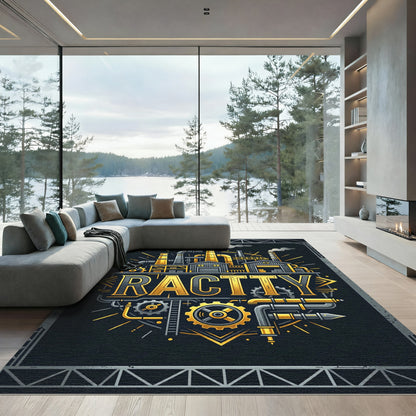 Industrial Metallic Gear Mechanical Factory Art Rug