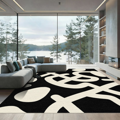Black Cream Flowing Abstract Lines Rug