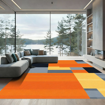 Bold Orange Black Geometric Blocks Rug