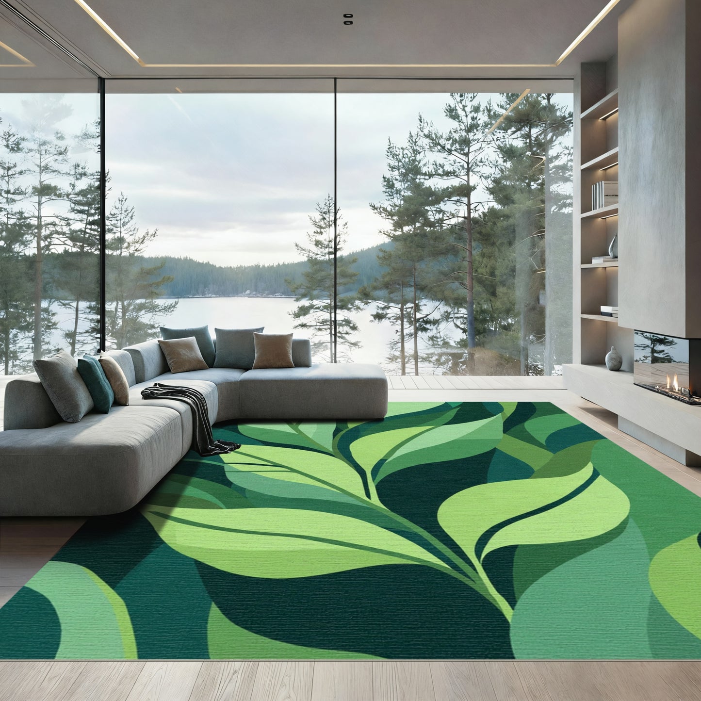 Emerald Green Abstract Foliage Rug