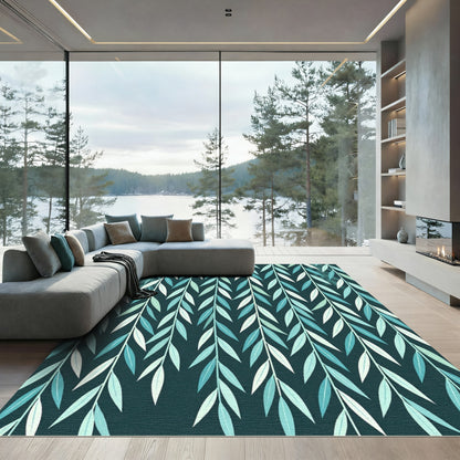 Teal Blue Willow Branch Cascade Rug
