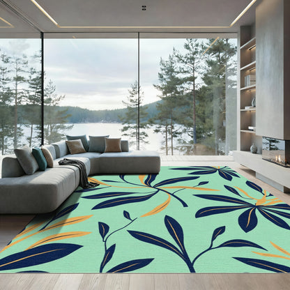 Navy Orange Tropical Floral Collage Rug
