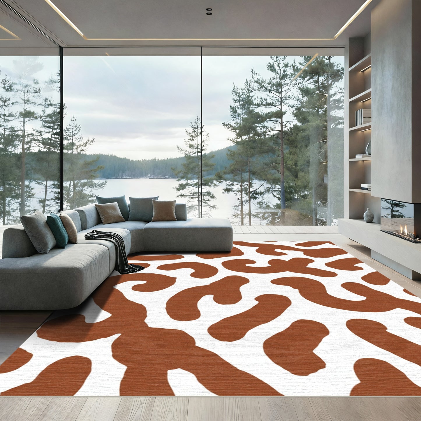 Earthy Brown Organic Abstract Overlay Rug