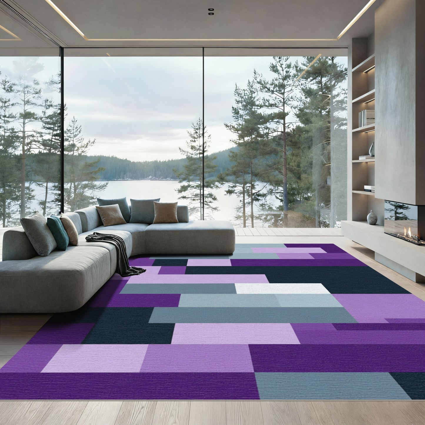Modern Geometric Purple Slate Blocks Rug