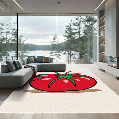 Bold Red Tomato Fruit Illustration Rug