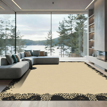 Tan Leopard Animal Print Border Rug