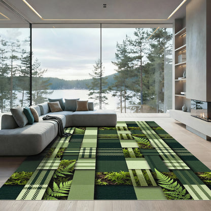 Woven Forest Fern Plaid Grid Rug