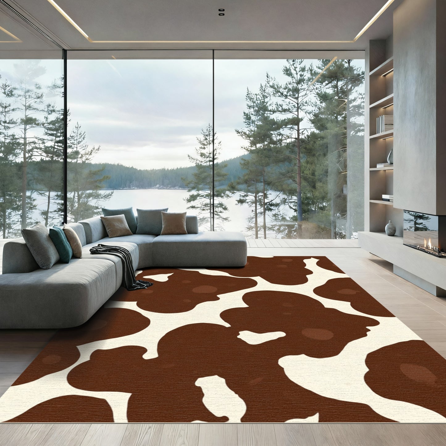Brown Cream Spotted Animal Hide Rug