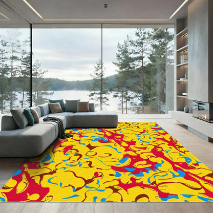 Abstract Yellow Red Blue Blob Rug