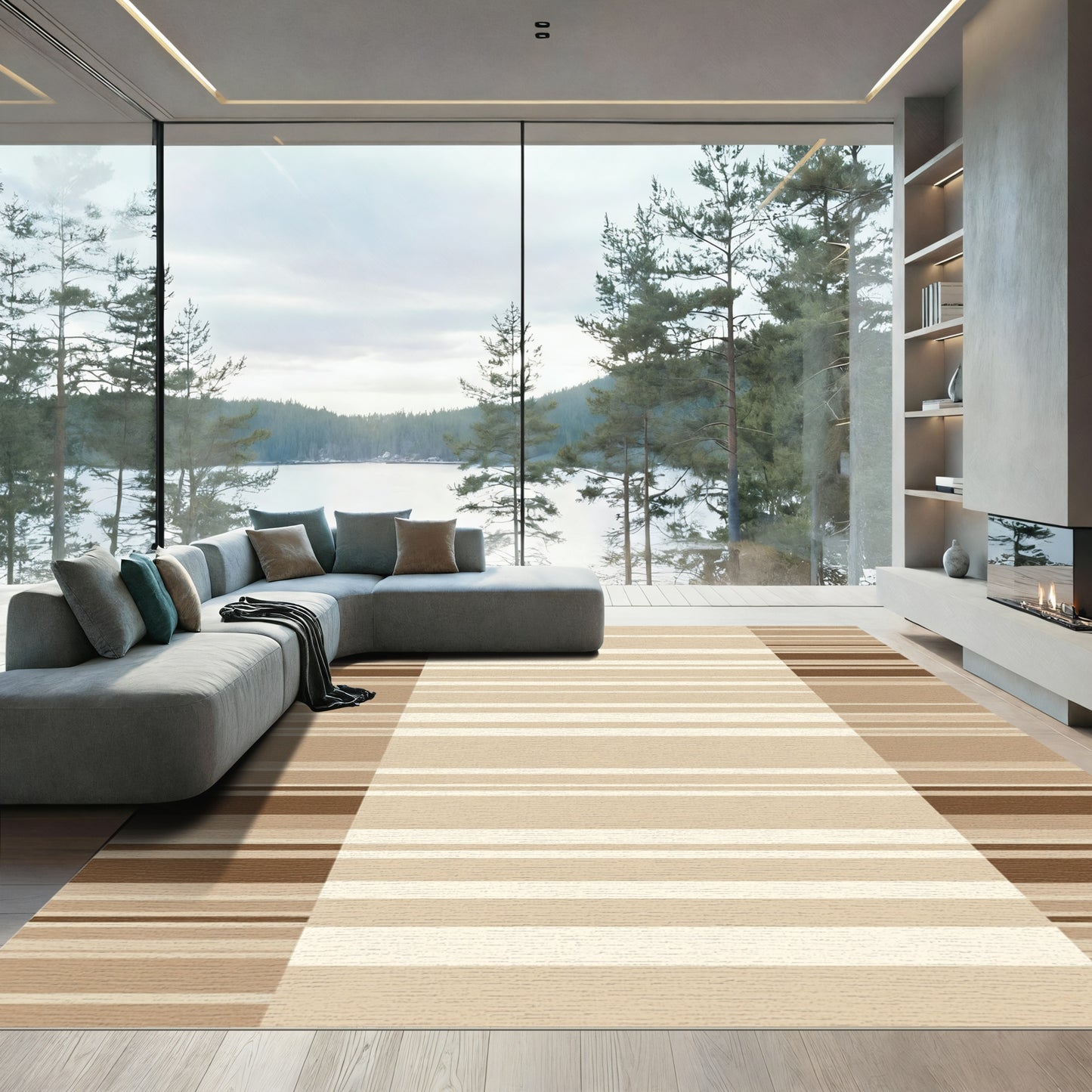 Alternating Striped Beige Brown Lines Rug